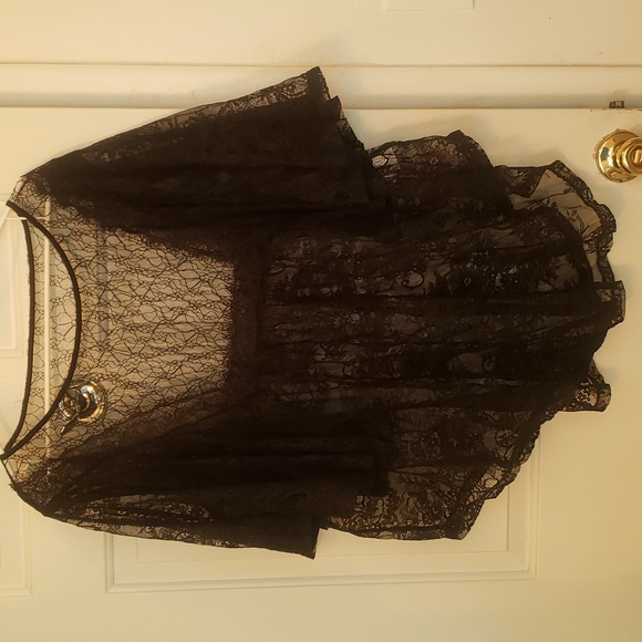 Plus Size Black Boho Sheer Lace Batwing Coverup Tunic 3X - Picture 1 of 2